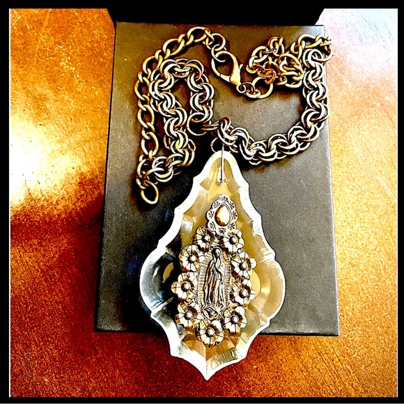 Artisan Handcrafted Vintage Leaded Crystal Drop Pendant Antique Gold Rosary - Picture 4 of 5